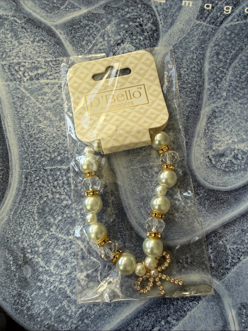 D'Bello Cream Pearl & Gold Bow Wedding Bracelet Accessory
